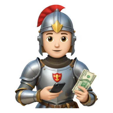 Knight with helmet holding phone and money neutral skin colour sticker