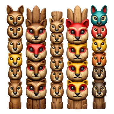 Totem – Wooden carved pole with animal faces. sticker