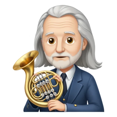 Old white guy with long gray hair a French horn sticker