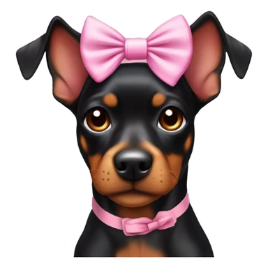 black tan pinscher big ears girly pink bow on head sticker