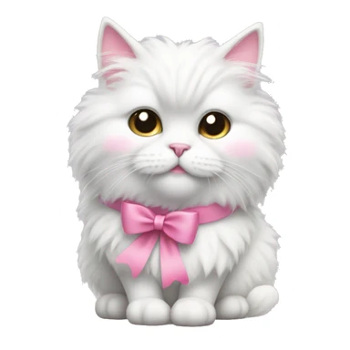 White fluffy cat with a pink bow around its neck sticker