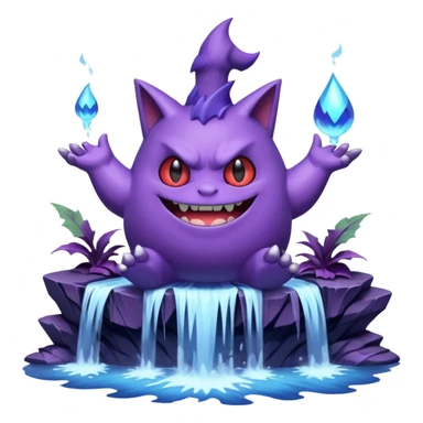 gengar from pokemon on a huge waterfall using poison magic sticker