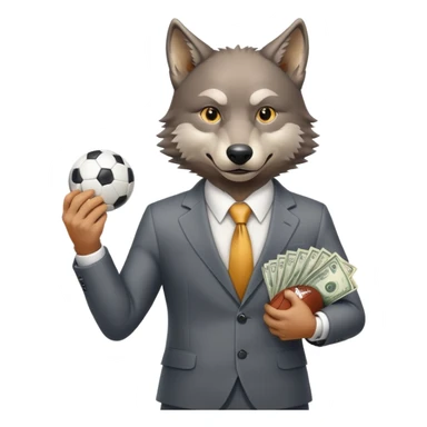 Wolf in business suit holding football and money, Wall Street wolf sticker
