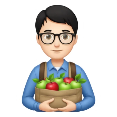 a white man with black hair carrying Apple bags sticker