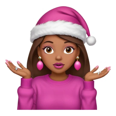 Sassy, cunty, girly Santa emoji with big lips, fake nails, pink sweater, and a pink santa hat. sticker