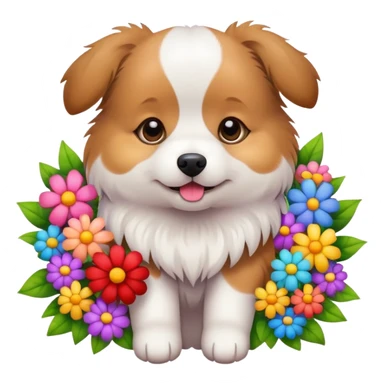 A dog holding a lot of flowers sticker