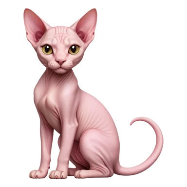 cinematic-[sphynx cat]-realistic-full-body-sitting-emoji,-tail-curled-playfully-around-its-paws,-head-tilted-dramatically,-sleek-[pink]-skin,-simplified-yet-realistic-focused-features,-highly-detailed,-glowing-with-an-almost-sarcastic-glow sticker