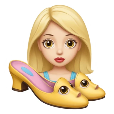 make an emoji that big lips 👄 and big eye leads big eyes 👀 and yellow circle face and a sleeper shoe in her hand sticker