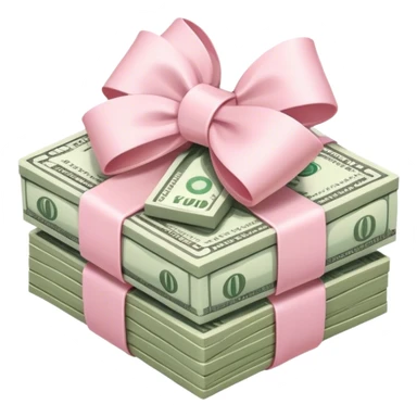 stack of money wrapped ina light pink bow sticker