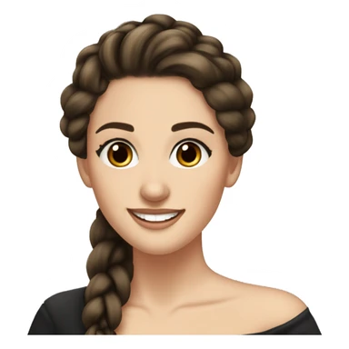 Young beautiful white woman with dark brown eyes and long eyelashes, dark hair that is braided in 2 spikelets, big smile, black dress  sticker