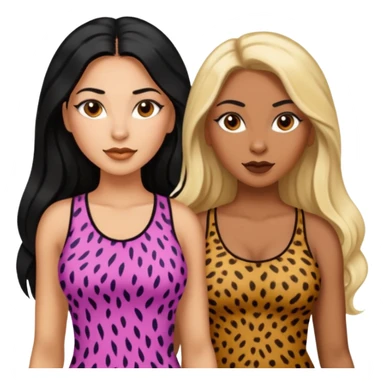 Tan Latina woman with long black hair chubby and dark skinned woman with long blonde hair slim thick in cheetah top sexy sticker
