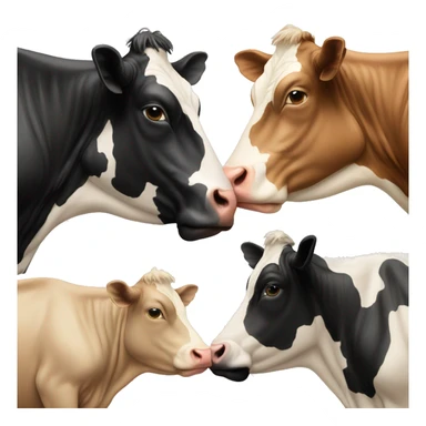 Two cows kissing one light brown and one black and sticker