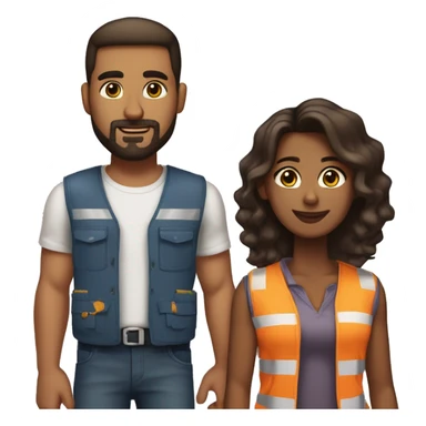 Beautiful black woman hair cut in a Bob wearing construction vest holding hands couple style with her handsome man who is her boyfriend wearing the same clothes he has a goatee and is slightly taller then her he is also darker she is brown skin  sticker