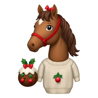 A jumper with à horse and a Christmas pudding with red bows cute sticker