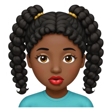 emoji sucking its lips in with one eyebrow up and the other one down dark skin and curly hair in a ponytail sticker