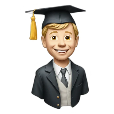 Alfred Neuman with a college graduate hat sticker