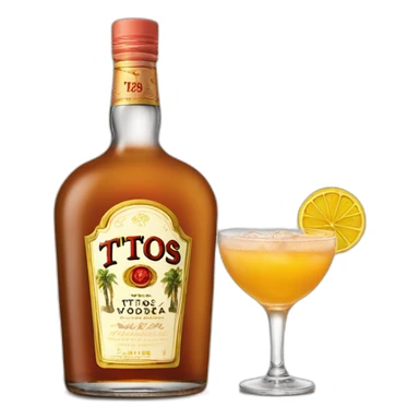 bottle of titos vodka with a cocktail drink sticker