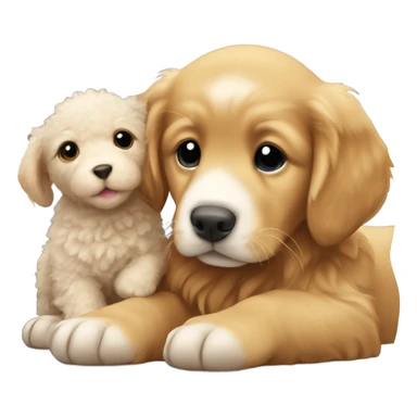 Red golden retriever puppy with a stuffed lamb  sticker