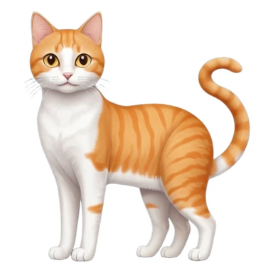 full body realistic orange domestic shorthair slim cat with yellow/orange eyes paw being white and the other being half sticker