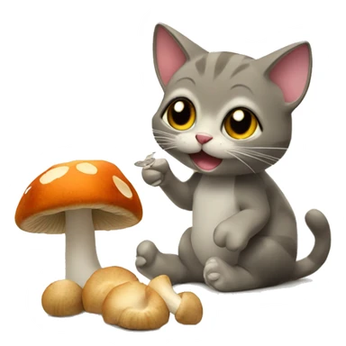 cat eating mushrooms sticker