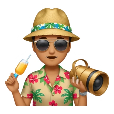 Someone listening to a speaker at the beach. sticker