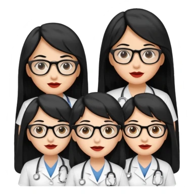 Genera emogis de 4 cuatro enfermeras de cabello negro largo, entre ellas que una tenga lentes y otra un lunar encima de los labios sticker