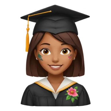 nude and sexy brown skin girl, floral colorful tattoes, in student cap, graduating sticker