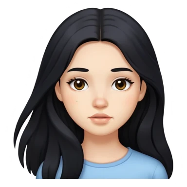 girl with long black hair, soft makeup, and acne on her face sticker