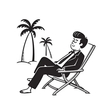 hand-drawn blonde man in business suit sitting on beach chair with palm trees, on vacation sticker