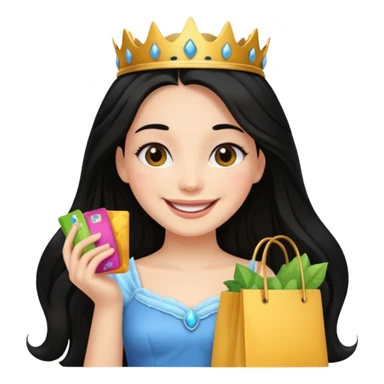 zadowlona czarnowłosa ksiezniczka z dlugimi wlosami jest zadowolona z zakupami sticker