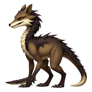 Brown and beige badass elegant wild beautiful natural cute badass epic exotic anthro modern furry 2-legged sergal-vernid-creature, full body, dark-brown-black-gradient pretty hair, with a long tufted tail, vibrant eyes, aesthetic, art by LiLaiRa, art by art by Falvie sticker