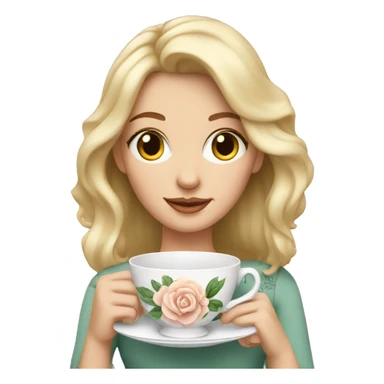 Blonde white woman holding an elegant floral teacup sticker