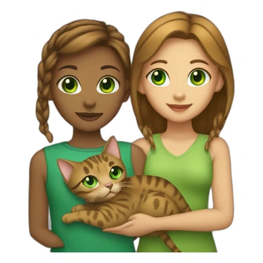 Green-eyed girl holding a green-eyed Bengal cat. sticker