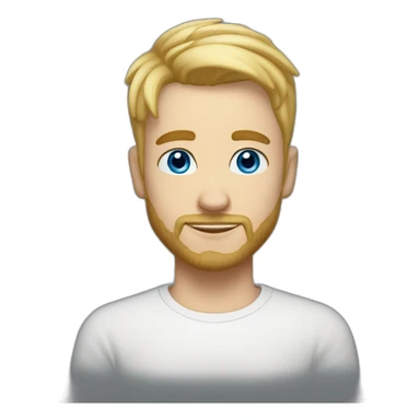 blonde guy with a taper fade, short beard, blue eyes, a big nose, a scarf in the forehead, a white tee sticker
