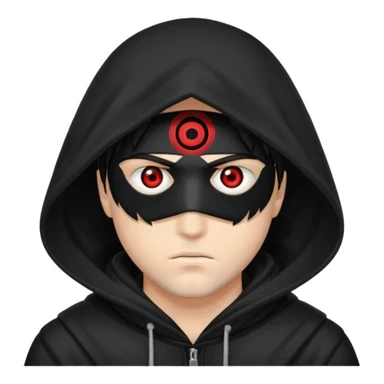Un homme avec une capuche qui cashe 1 de c yeux et l'autre de c'est yeux et un sharingan sticker