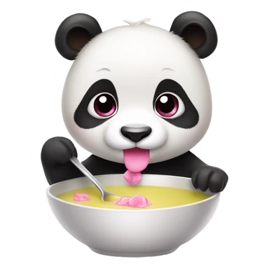 Baby panda with pink bow eating big bowl of soup sticker