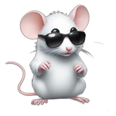 badass rat wearing sunglasses with a small plastic bag of powdered sugar sticker