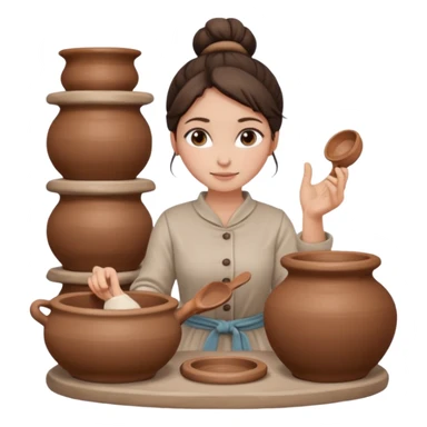 Brunette girl with a bun, behind the potter's wheel, wearing neutral clothing sticker