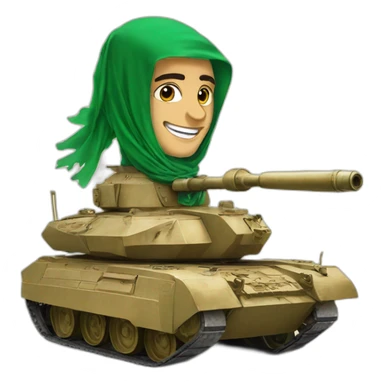 the prince from Saudi Arabia in the national headdress riding on a tank, smiles sticker