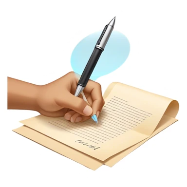 A future self, slightly translucent and glowing, reaches out from a paper, extending a pen toward the present self. The gesture is firm yet encouraging, symbolizing the act of breaking free from procrastination and taking control. The paper represents the unfinished task, and the glowing exchange  sticker