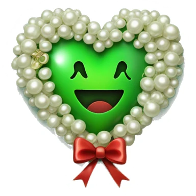 Green heart with pearls and red bow no face  sticker