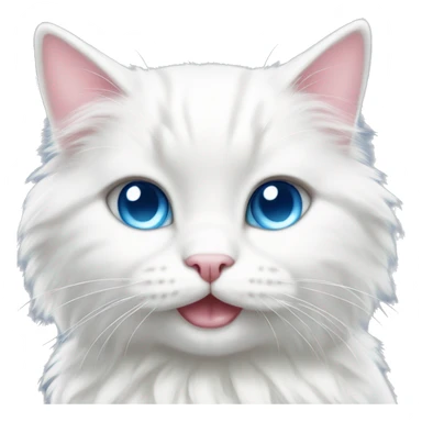 A happy cute fluffy white cat with blue eyes and a light pink bow  sticker