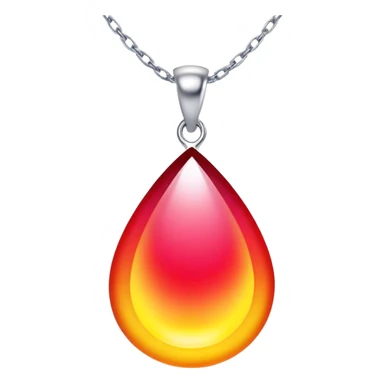 ruby pendant with a fiery red-yellow gradient glow, silver chain undulating like water, cosmic aura backdrop sticker