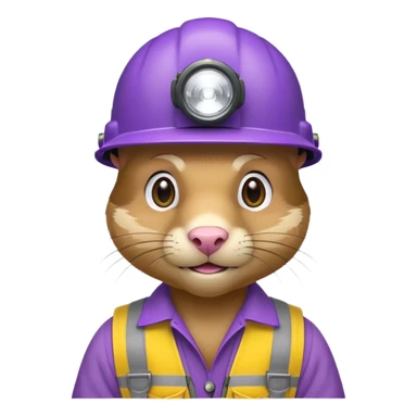 a mole rat, purple helmet, headlamp, yellow worker cloth sticker