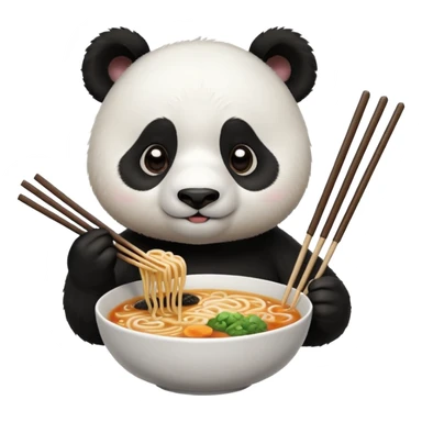 cute hungry panda with chopsticks eating ramen sticker