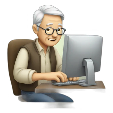 old man working on the computer sticker