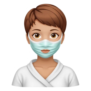Lady pixiecut Hair Brown with face mask spa beauty full face relaxing sticker