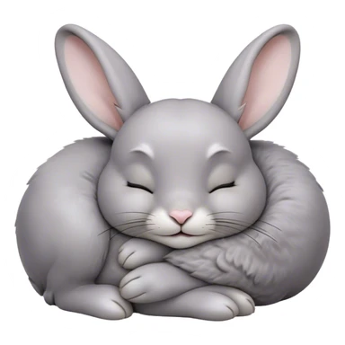 Meme-Worthy Cute Sleeping Grey Rabbit Portrait Emoji, Head resting peacefully with a contented smile, showcasing a delightfully compact build and a luxuriously soft grey fur, eyes shut in a serene nap, Simplified yet hilariously adorable features, highly detailed, glowing with a soft, drowsy light, high shine, relaxed and utterly lovable, stylized with an air of playful laziness, bright and heartwarming, soft glowing outline, capturing the essence of a comically sleepy bunny, so meme-worthy it feels like it could instantly become the next viral sensation of adorable slumber! sticker