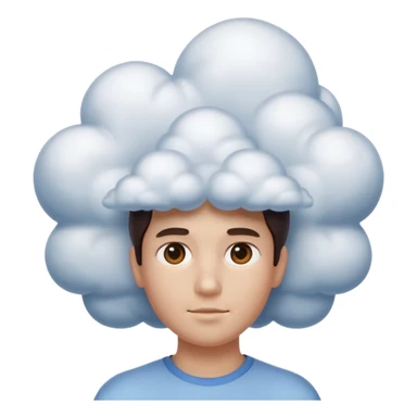 person made entirely of volumetric clouds, front view, shoulders visible, apple emoji style sticker