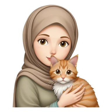 White girl wearing hijab holding nude mainecoon cat sticker